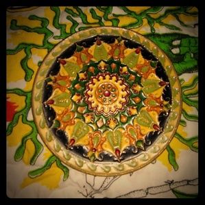 Vintage brass bohemian enameled wall hanging